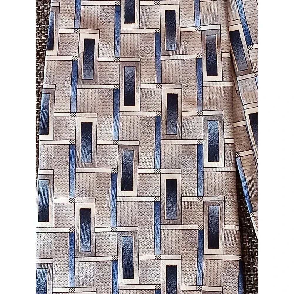 Tie 70s 80s 90s Y2K Mens Stafford Silk Gray Blue White 4 Wide 61 Long